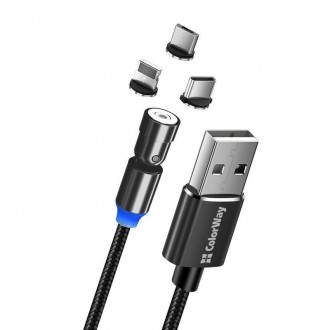 Кабель ColorWay USB-Lightning + microUSB + USB-C Magnetic Rotation 540°, 2.4А, 1. . фото 2
