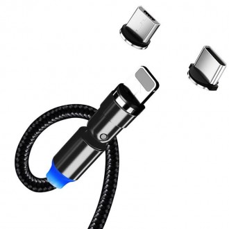 Кабель ColorWay USB-Lightning + microUSB + USB-C Magnetic Rotation 540°, 2.4А, 1. . фото 5