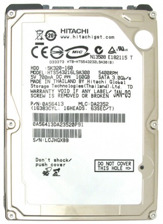 Накопичувач HDD 2.5" SATA 160GB Hitachi 5K320 8Mb 5400rpm Refurbished. Харків. фото 1 Накопичувач HDD 2.5" SATA 160GB Hitachi 5K320 8Mb 5400rpm Refurbished. Харків. фото 1