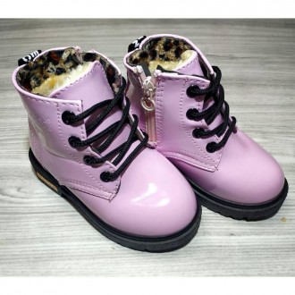 Гарні та стильні лакові черевички на хутрі для дівчинки. Зав"язуються на шнурки . . фото 8