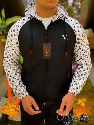 
Куртка ветровка мужская весна-осень-лето черная белая с капюшоном Louis Vuitton. . фото 1