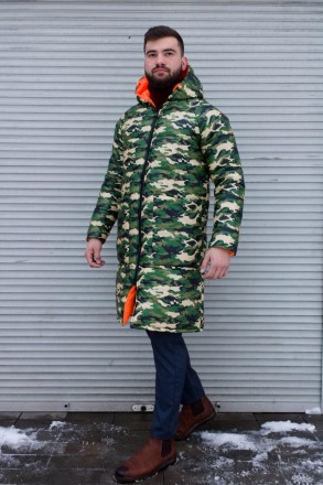 
Куртка пуховик мужская зимняя стеганная зелёная камуфляж с капюшоном удлинённая. . фото 9