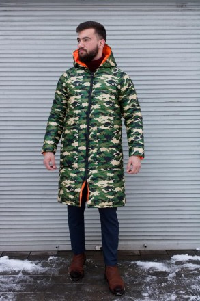 
Куртка пуховик мужская зимняя стеганная зелёная камуфляж с капюшоном удлинённая. . фото 2