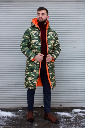 
Куртка пуховик мужская зимняя стеганная зелёная камуфляж с капюшоном удлинённая. . фото 3