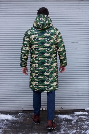 
Куртка пуховик мужская зимняя стеганная зелёная камуфляж с капюшоном удлинённая. . фото 7