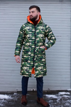 
Куртка пуховик мужская зимняя стеганная зелёная камуфляж с капюшоном удлинённая. . фото 4