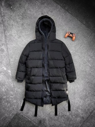 
Пуховик куртка мужская зимняя стеганная черная с капюшоном c ремешками удлинённ. . фото 5