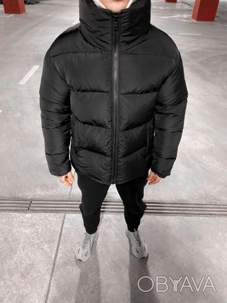 
Куртка пуховик мужская зимняя черная короткая без капюшона с высоким горлом Bla. . фото 1