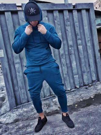 
Спортивный костюм мужской весна-осень синий с капюшоном однотонный Blue Bootlan. . фото 2