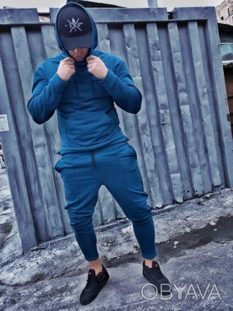 
Спортивный костюм мужской весна-осень синий с капюшоном однотонный Blue Bootlan. . фото 1