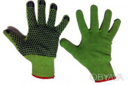 Перчатки рабочие Х/Б, LUXE с ПВХ напылением, плотные (зеленые) перчатки рабочие,. . фото 1