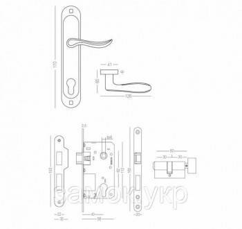 Комплект для двери Linde A-1295 (ручка на планке PZ MACC + механизм + цилиндр) м. . фото 3