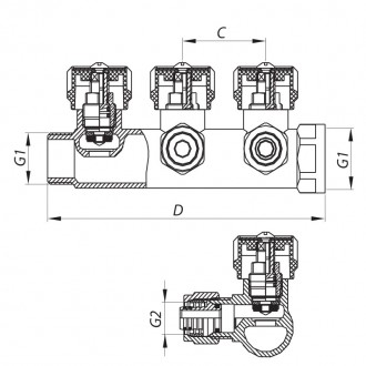 Коллектор вентильный с фитингом KOER KR.1121-4 3/4”x4 WAYS (KR2652). . фото 3