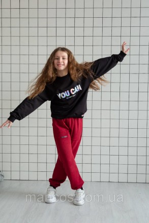 Кофта для девочек, свободного кроя, черная, SmileTime You Can Do 152. Кривий Ріг. фото 1 Кофта для девочек, свободного кроя, черная, SmileTime You Can Do 152. Кривий Ріг. фото 1