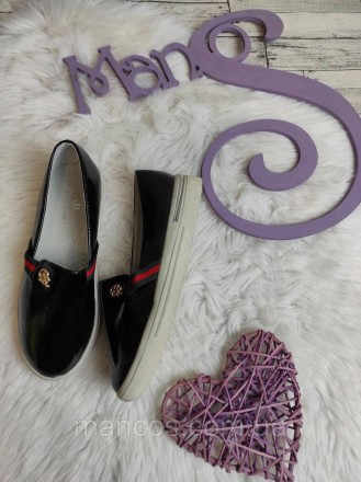 Детские туфли Башили для девочки лаковые кожаные мокасины черные 
Состояние: нов. . фото 2