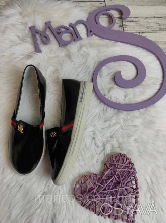 Детские туфли Башили для девочки лаковые кожаные мокасины черные 
Состояние: нов. . фото 1