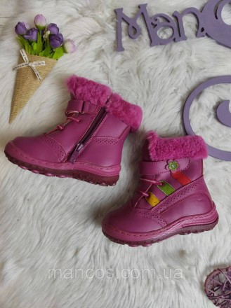 Детские зимние ботинки C.B.T. для девочки розовые фуксия на молнии и липучках 
С. . фото 3