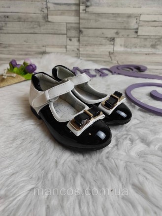 Детские туфли Kellaifeng для девочки кожаные лак черные с белым 
Состояние: ново. . фото 6