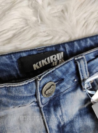 Женская джинсовая юбка Kikiriki синяя c черными оборками из гипюра 
Состояние: н. . фото 5