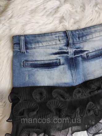 Женская джинсовая юбка Kikiriki синяя c черными оборками из гипюра 
Состояние: н. . фото 7