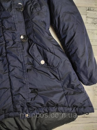 Детская зимняя куртка Via Lattea для девочки темно-синяя с капюшоном удлиненная . . фото 5