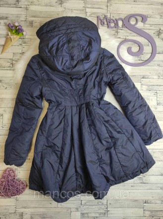 Детская зимняя куртка Via Lattea для девочки темно-синяя с капюшоном удлиненная . . фото 6