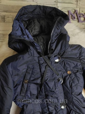 Детская зимняя куртка Via Lattea для девочки темно-синяя с капюшоном удлиненная . . фото 3