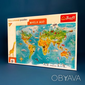 Пазли навчальні "Карта світу" англійською мовою від Trefl Цікаві пазли "Карта св. . фото 1