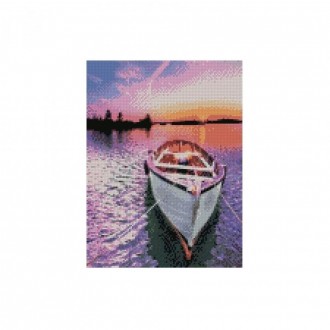 Алмазная мозаика "Лодка на фоне яркого заката солнца" от Strateg Картина по номе. . фото 2