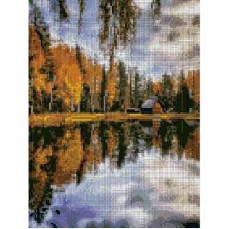 Алмазная мозаика "Осень над озером" от Strateg Картина по номерам с алмазной моз. . фото 2