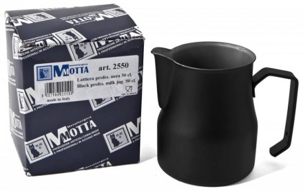 Питчер для молока motta europa 500 мл с ручкой для кави металлический, Черный, М. . фото 5