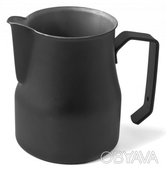 Питчер для молока motta europa 500 мл с ручкой для кави металлический, Черный, М. . фото 1