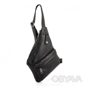 Мужская сумка слинг, рюкзак через плечо GA-6501-4lx, бренд TARWA в черной коже н. . фото 1