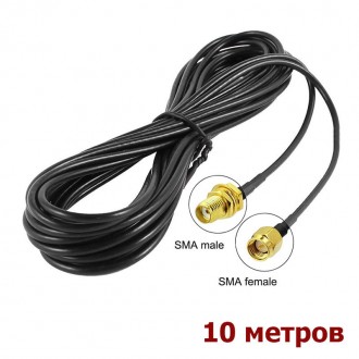 Антенный кабель - удлинитель с SMA разъемами Unitoptek SMA-10, длиной 10 метров . . фото 2
