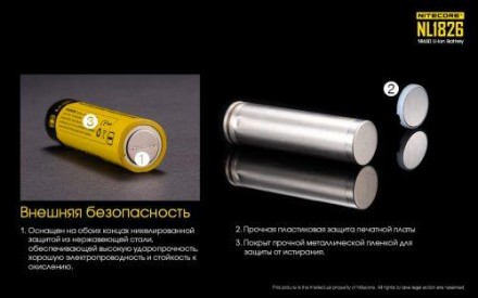 Аккумулятор литиевый Li-Ion 18650 2600mAh от компании Nitecore типа NL1826, тепе. . фото 5