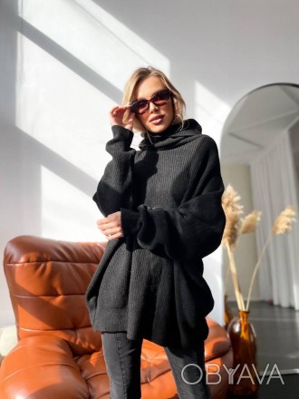 Женский длинный теплый свитер оверсайз из шерсти черного цвета.
Свитер мягкий и . . фото 1