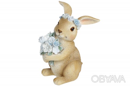 Декоративна статуетка Кролик з квітами 11см, колір - блакитний
7.5 помножити на . . фото 1