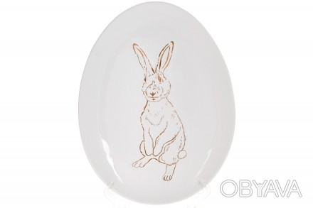 Блюдо керамическое сервировочное с рисунком Bunny, 27см, цвет - белый с золотом