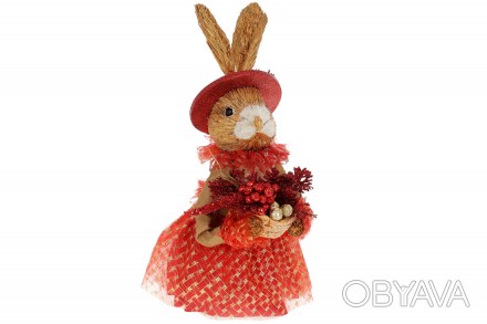Декоративная новогодняя фигура Крольчиха с букетом 40см, цвет - красный 
Размер . . фото 1
