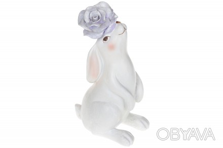 Декоративная статуэтка Кролик с розой 21.5см, цвет - белый с голубым
Размер 9.5*. . фото 1
