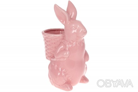 Керамічне кашо Кролик з кошиком 26.3см, колір - рожевий 
Розмір 18*13*26.3см
Про. . фото 1