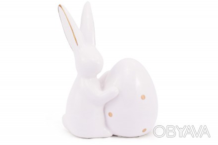 Декоративна керамічна фігурка Кролик з яйцем 14см, колір - білий з золотом
Розмі. . фото 1