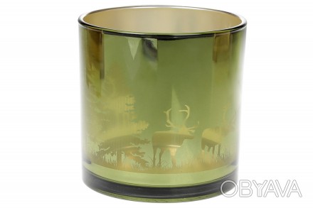 Свічник скляний з малюнком Ліс, колір - трав'яний зелений, 15см
Розмір 15*15см
П. . фото 1
