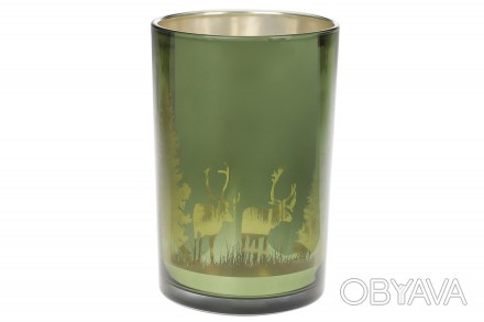 Свічник скляний з малюнком Ліс, колір - трав'яний зелений, 18см
Розмір 12*18см
П. . фото 1