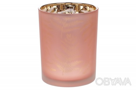 Свічник скляний з малюнком Папороть, колір - пастельний рожевий, 12.5см
Розмір 1. . фото 1