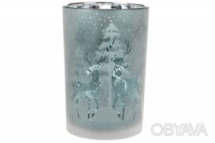 Свічник скляний з малюнком Олені, колір - морозний синій, 18см
Розмір 12*18см
Пр. . фото 1
