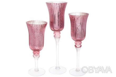 Набір (3 шт) скляних свічників, 30/35/40см, колір - рожевий зі сріблом
Розмір: 1. . фото 1