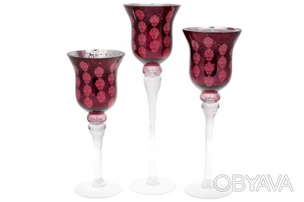 Набір (3 шт) скляних свічників, 30/35/40см, колір - винно-бордовий
Розмір: 12*30. . фото 1