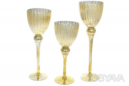 Набір (3 шт) скляних свічників, 30/35/40см, колір - золото
Розмір: 12*30см, 12*3. . фото 1