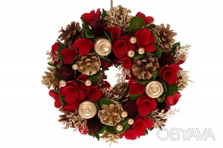 Венок новогодний "Шишки, ягоды, цветы" с натуральными шишками 25*25*7.5см 
Матер. . фото 1
